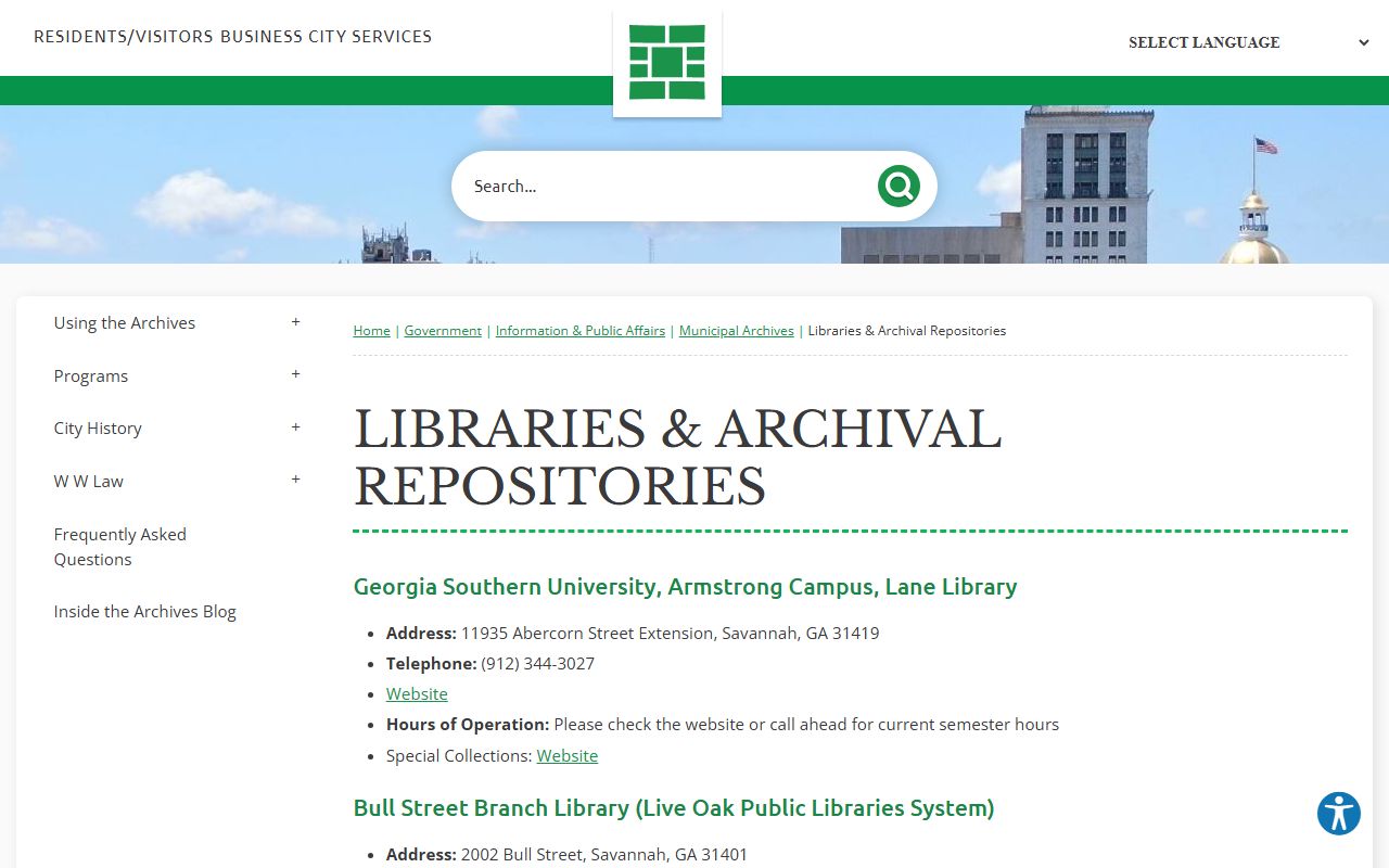 Savannah Municipal Archives genealogy and archival resources