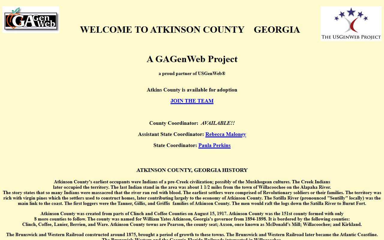 Atkinson County GAGenWeb genealogy resources page
