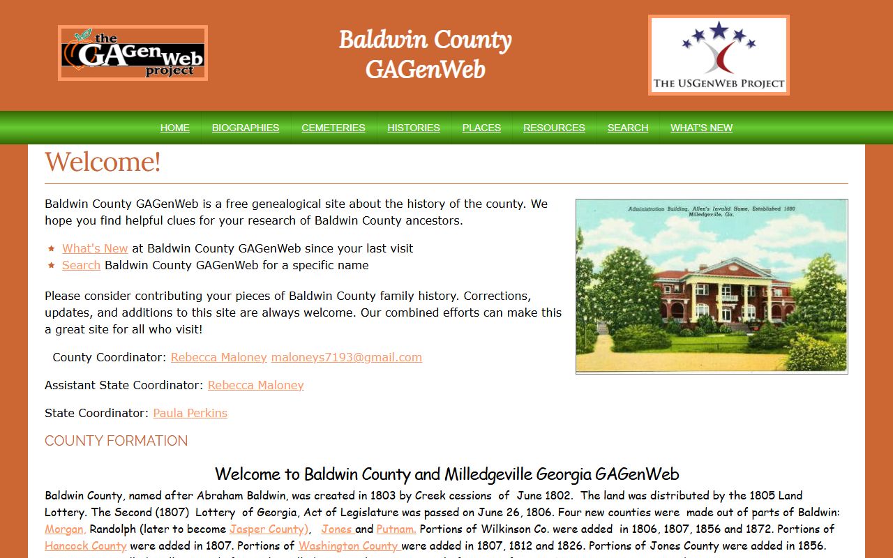 Baldwin County GAGenWeb genealogy resources page