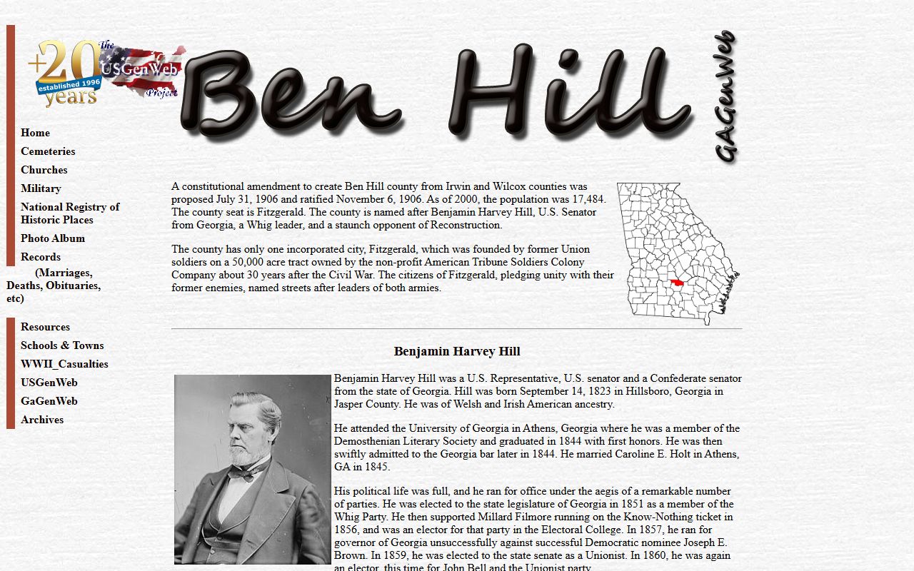 Ben Hill County GAGenWeb genealogy resources page