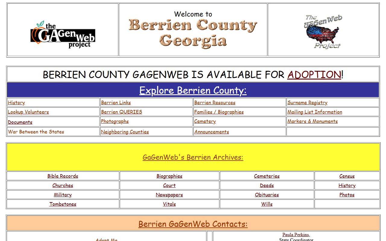 Berrien County GAGenWeb genealogy resources page