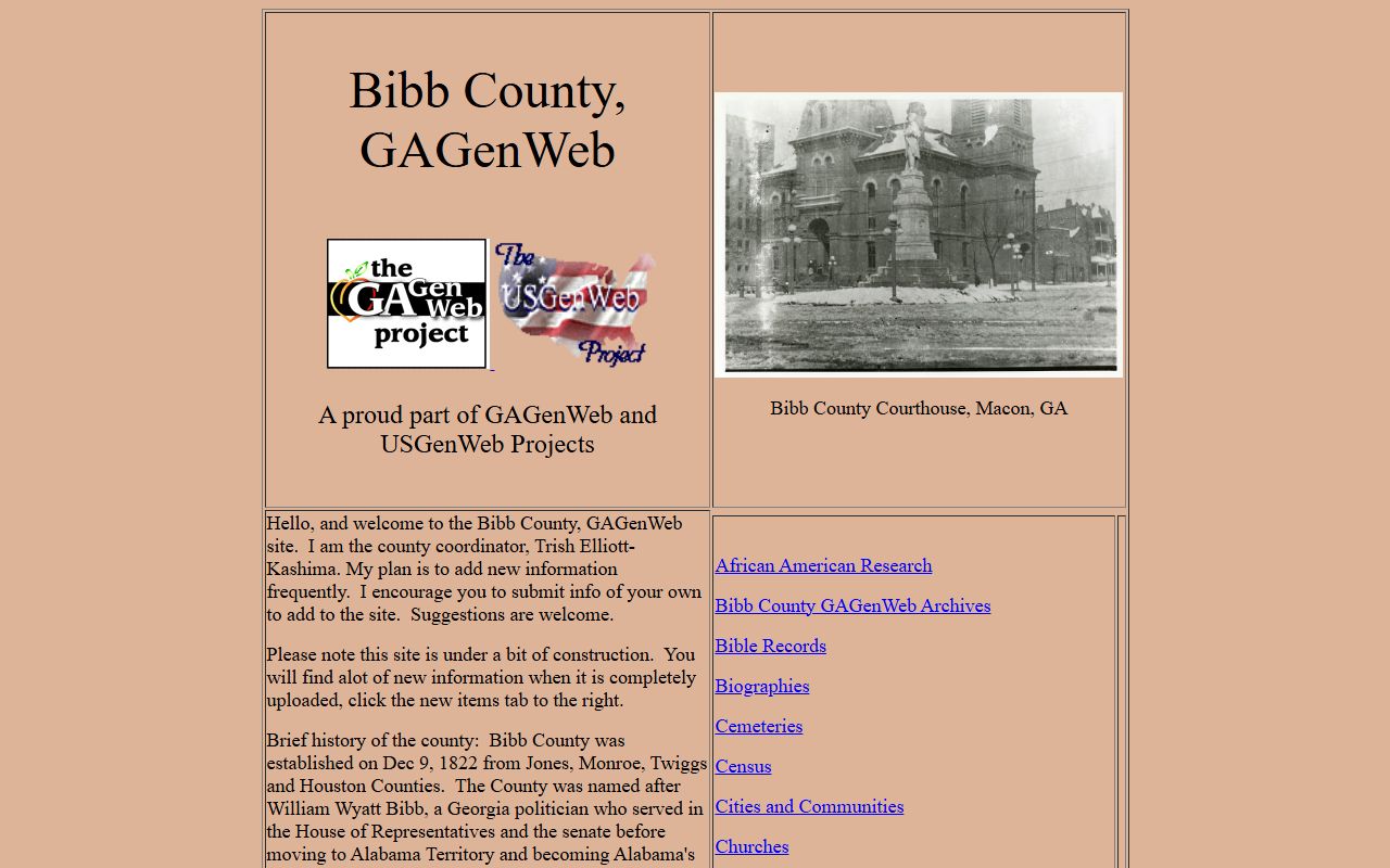 Bibb County GAGenWeb genealogy resources page