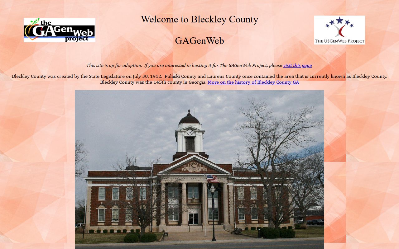 Bleckley County GAGenWeb genealogy resources page