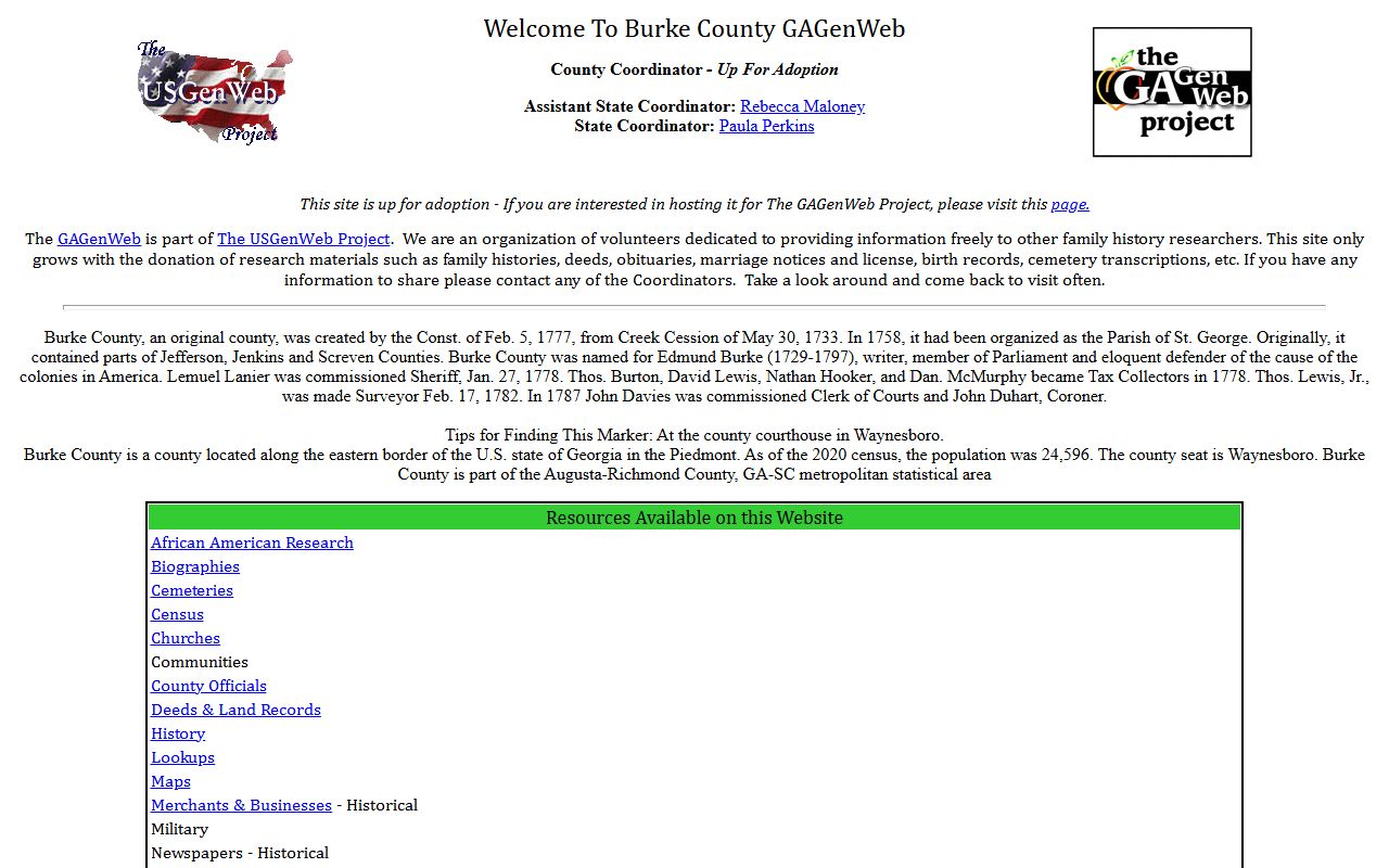 Burke County GAGenWeb genealogy resources page