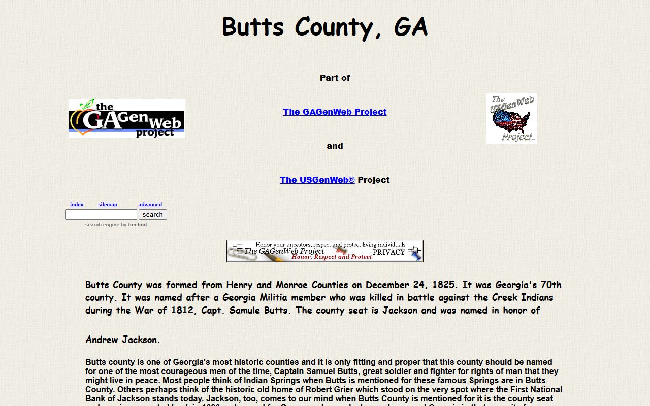 Butts County GAGenWeb genealogy resources page