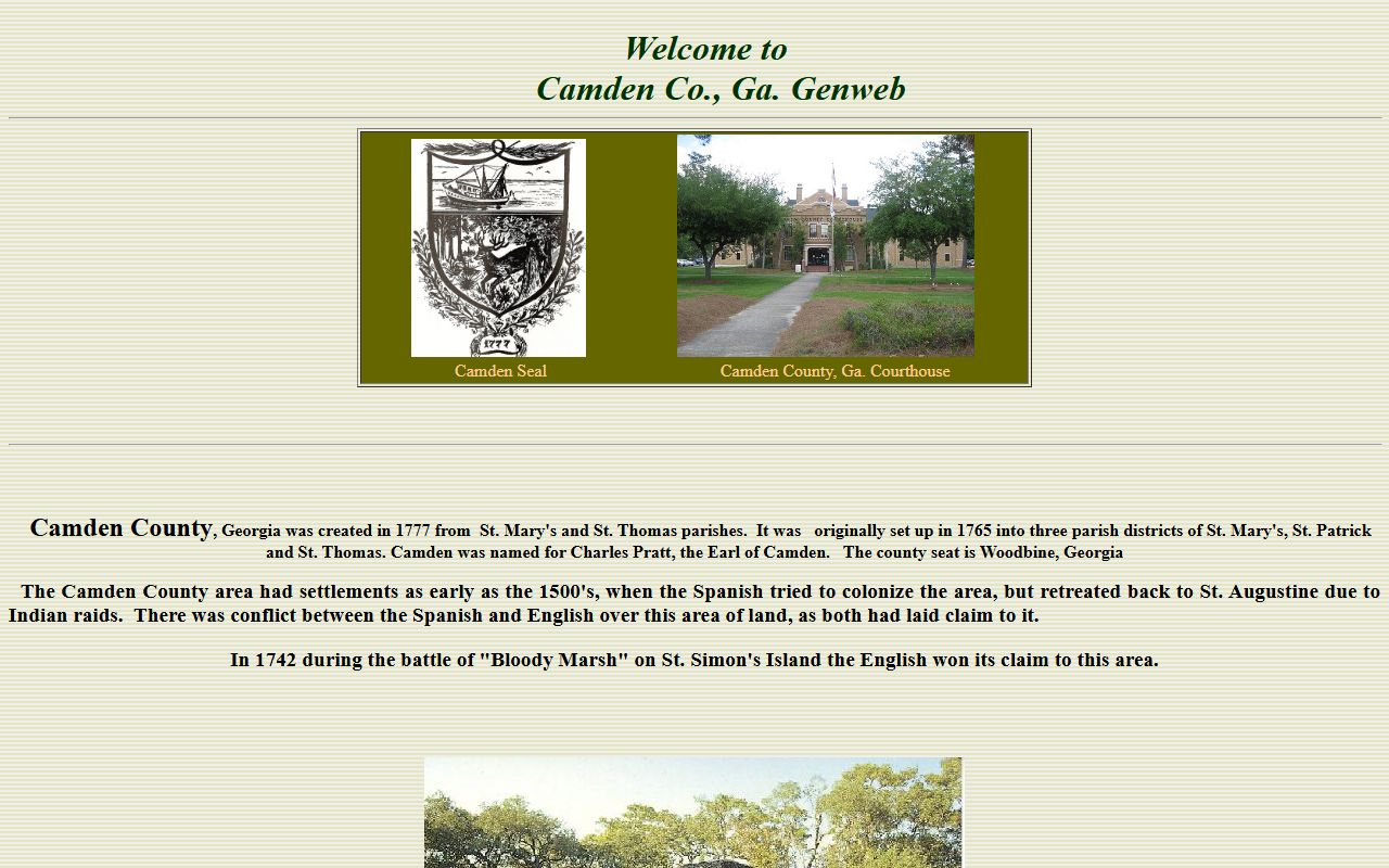 Camden County GAGenWeb genealogy resources page