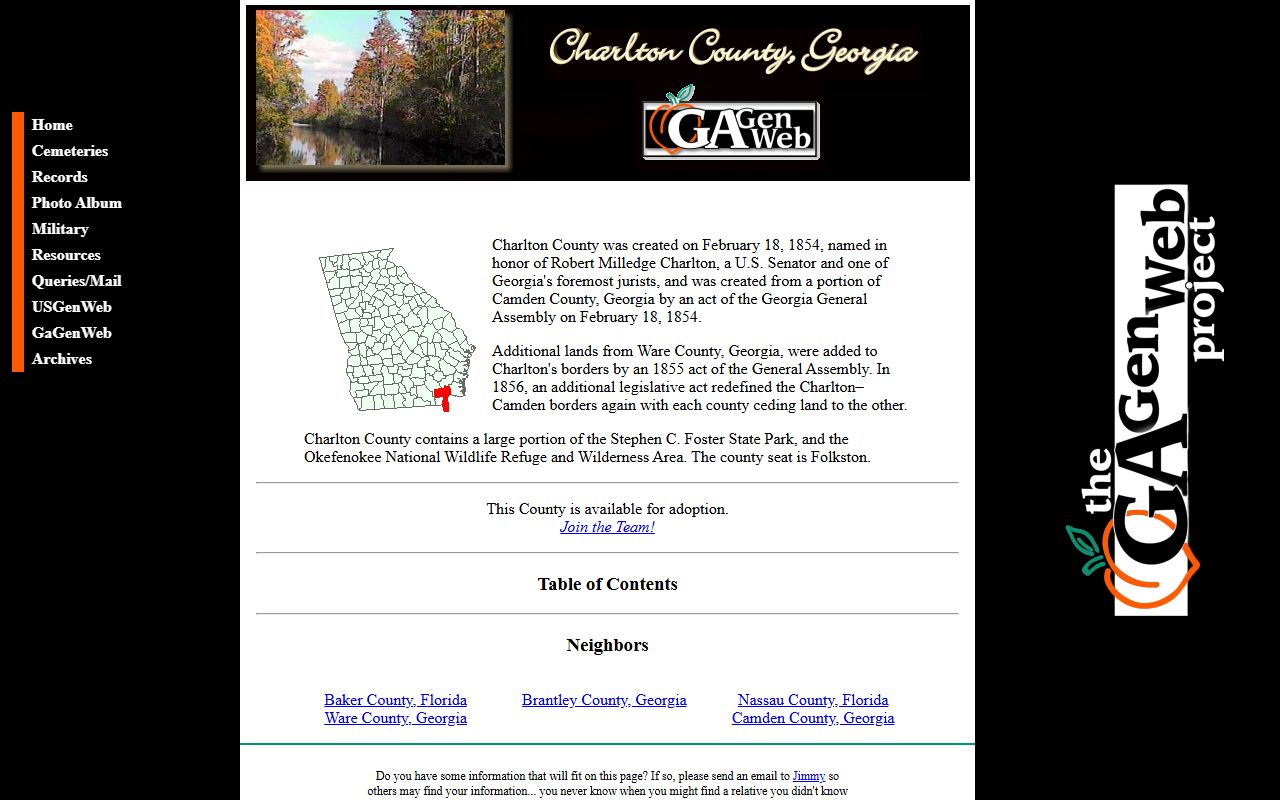 Charlton County GAGenWeb genealogy resources page