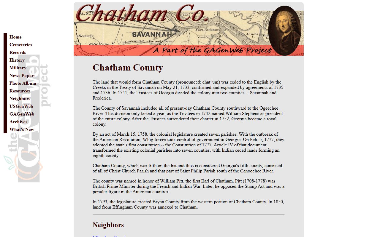 Chatham County GAGenWeb genealogy resources page