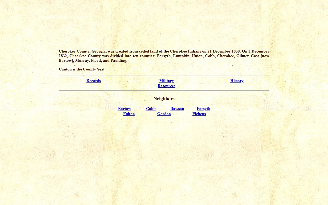 Cherokee County GAGenWeb genealogy resources page