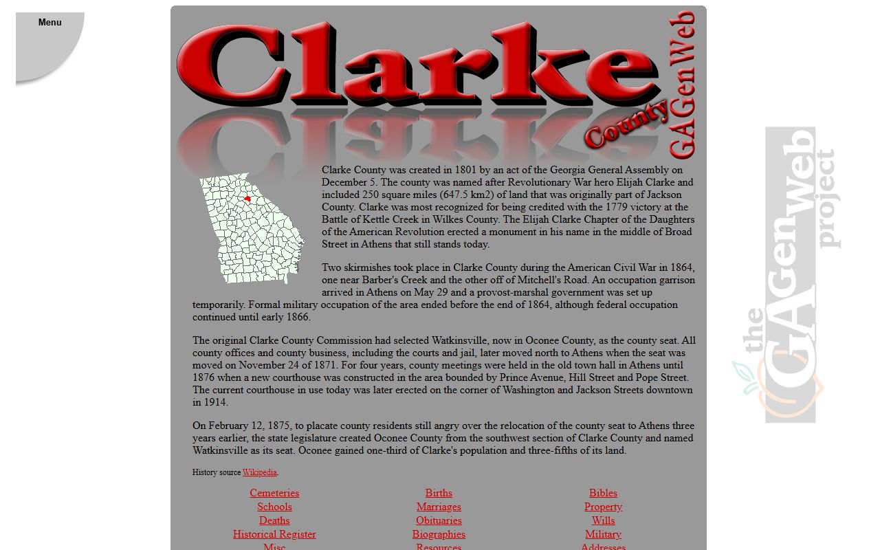 Clarke County GAGenWeb genealogy resources page