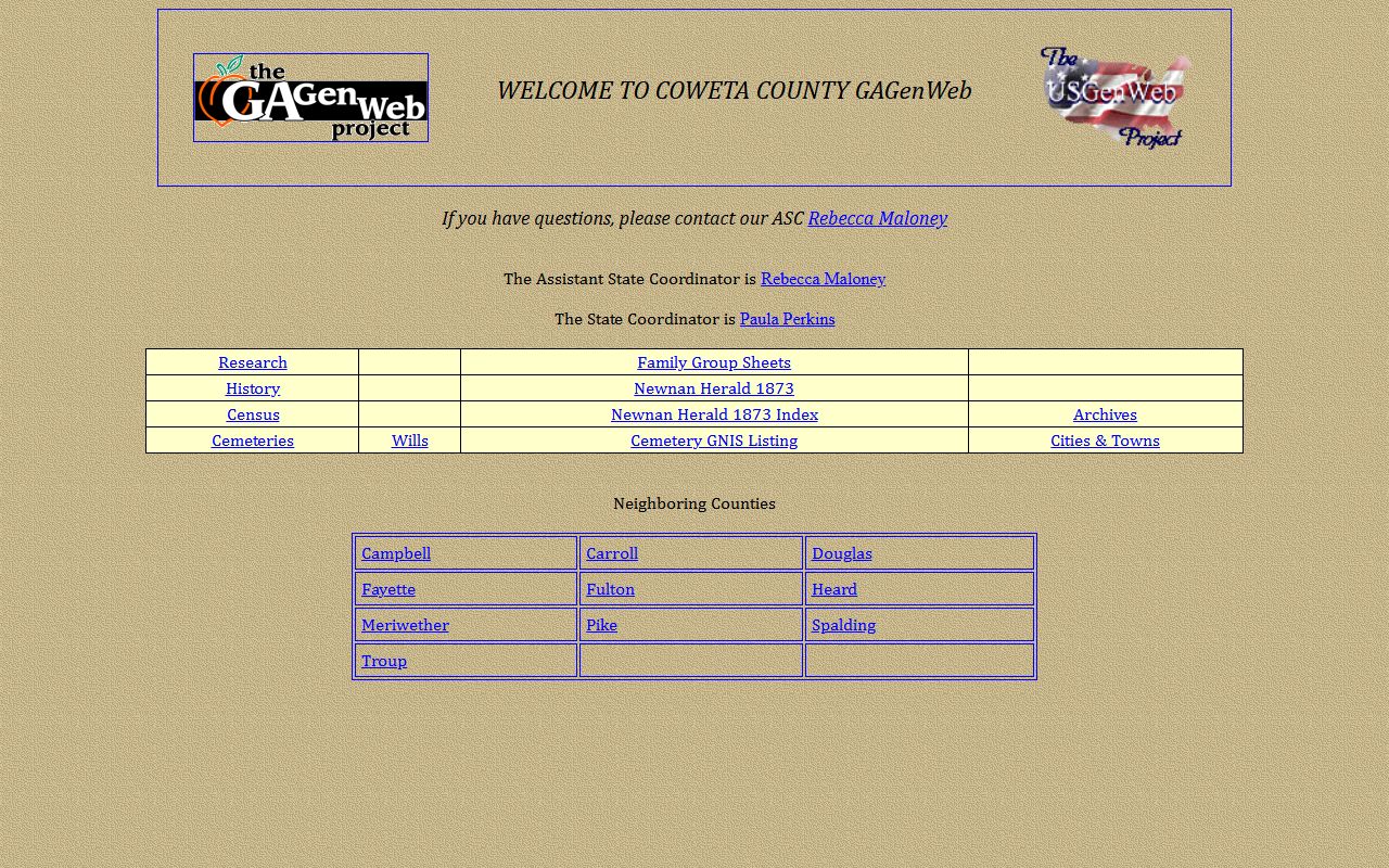 Coweta County GAGenWeb genealogy resources page