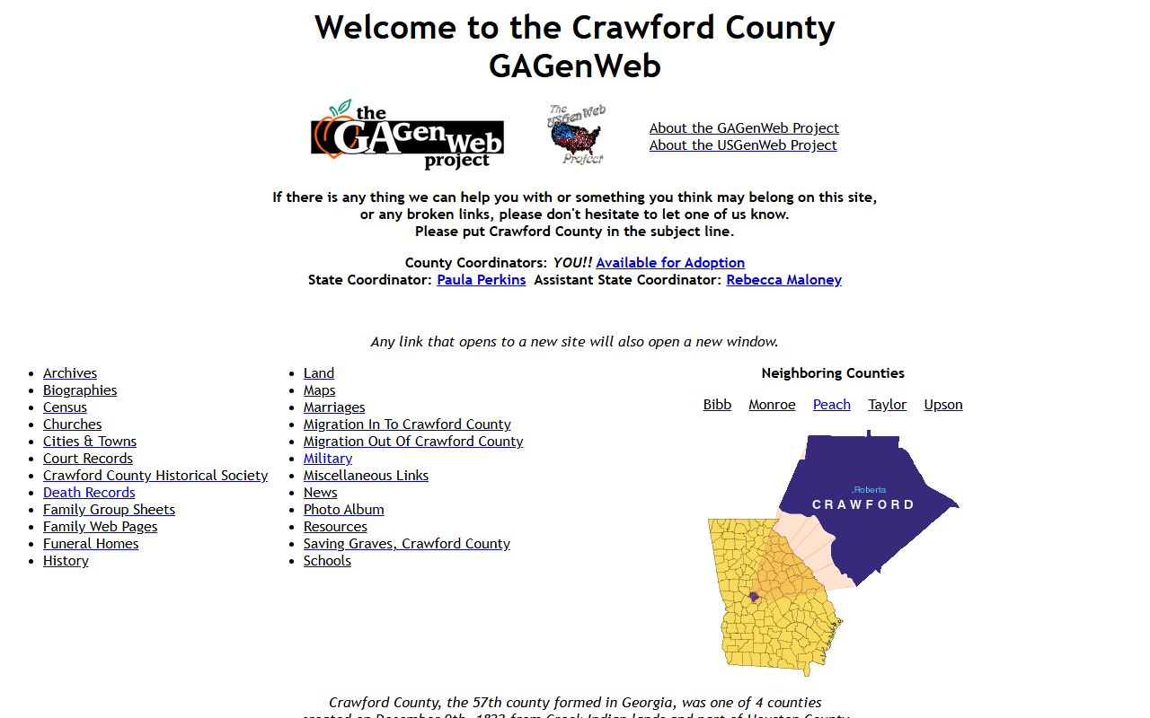 Crawford County GAGenWeb genealogy resources page