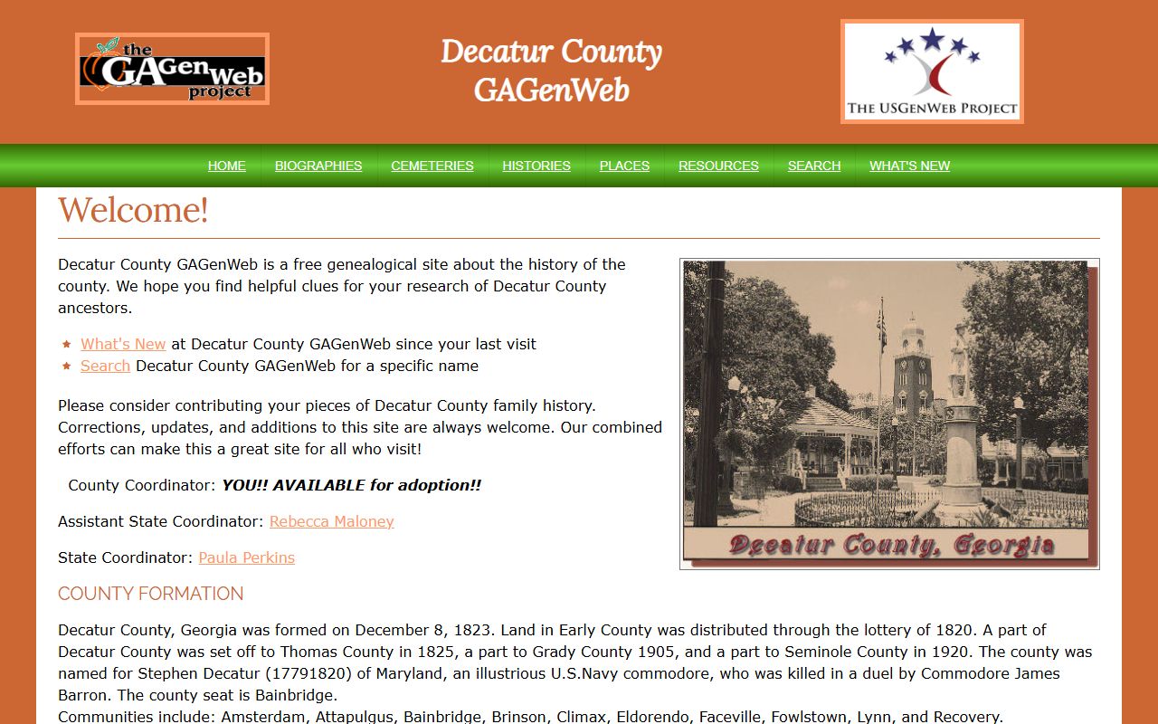 Decatur County GAGenWeb genealogy resources page