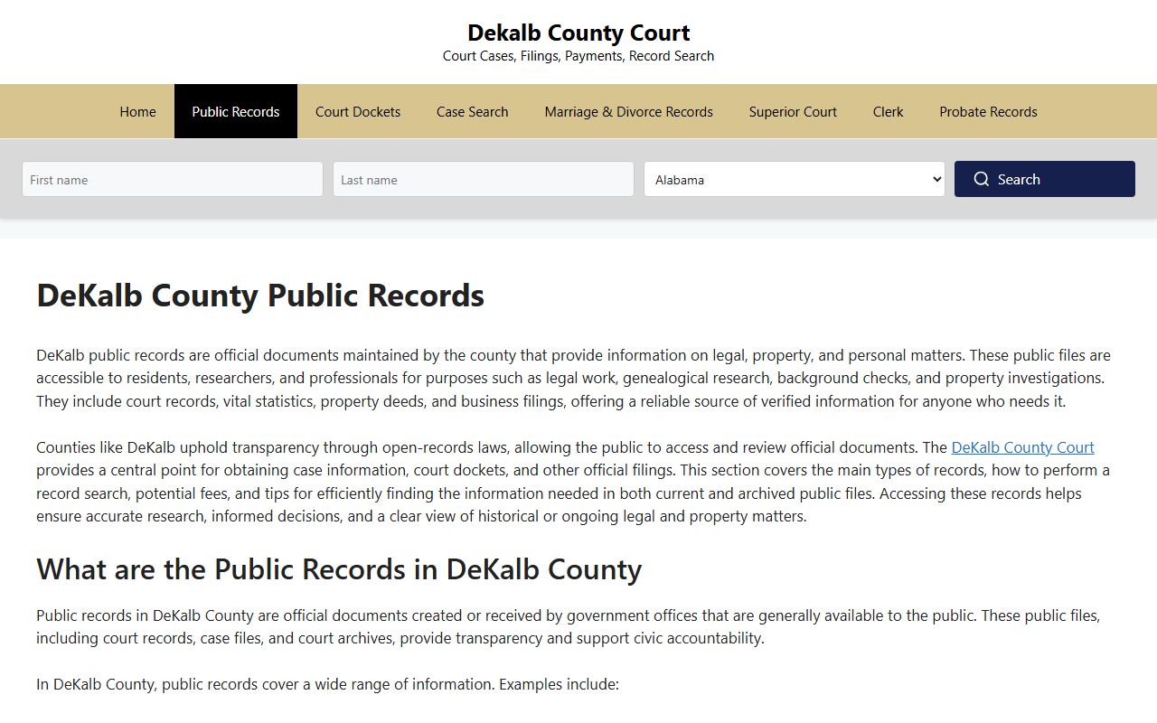 DeKalb County public records portal for genealogy research