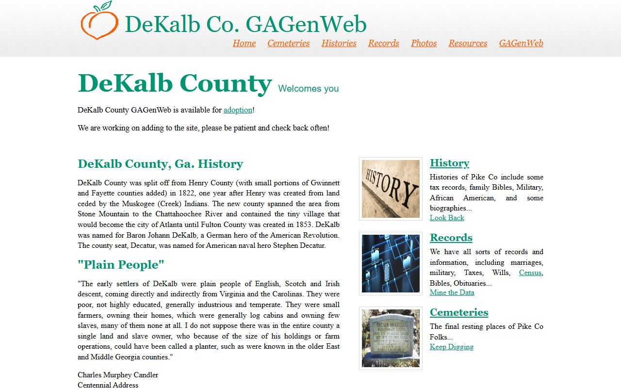 DeKalb County GAGenWeb genealogy resources page