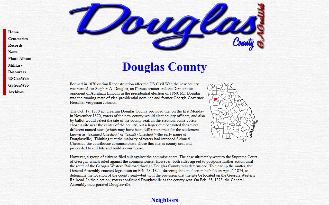 Douglas County GAGenWeb genealogy resources page