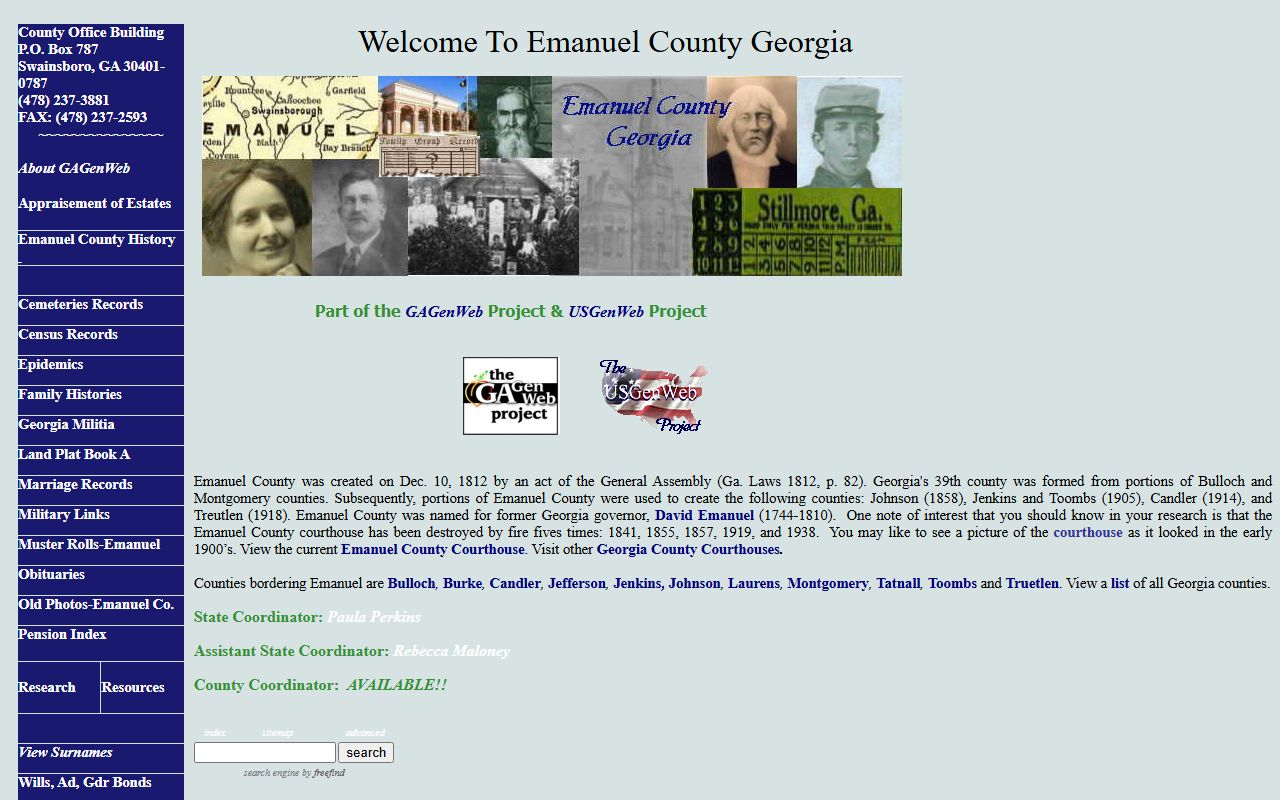 Emanuel County GAGenWeb genealogy resources page