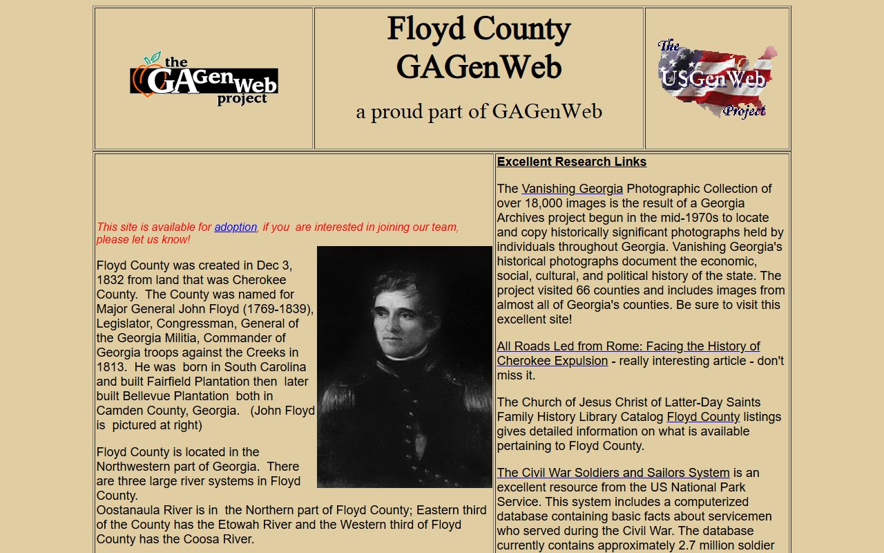Floyd County GAGenWeb genealogy resources page