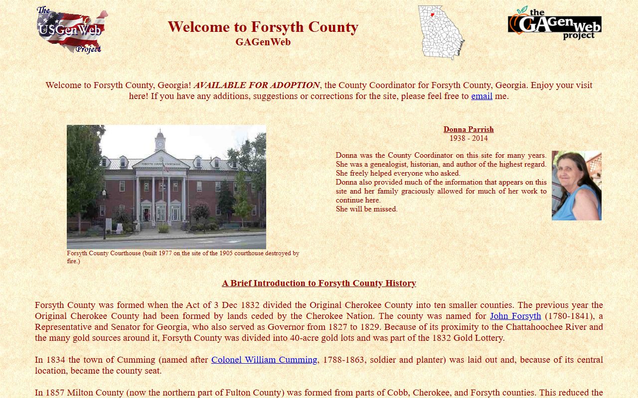 Forsyth County GAGenWeb genealogy resources page