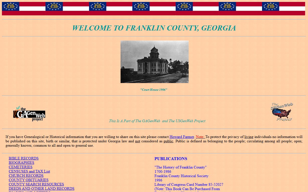 Franklin County GAGenWeb genealogy resources page