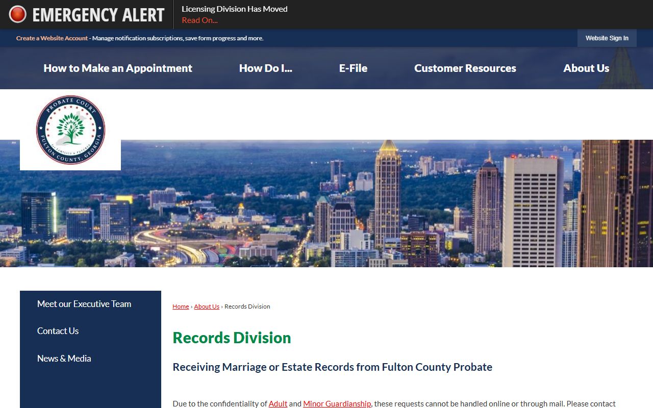 Fulton County Probate Court records division for genealogy research
