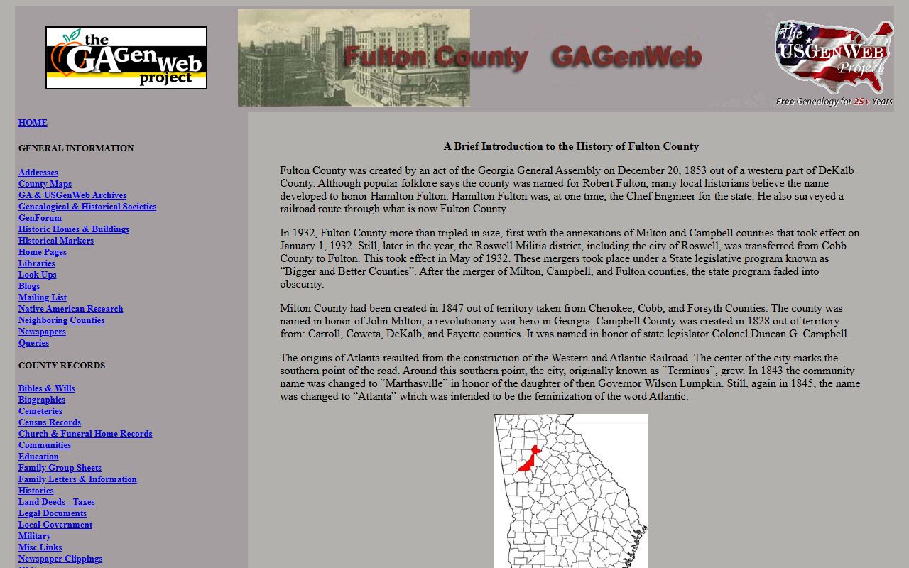 Fulton County GAGenWeb genealogy resources page