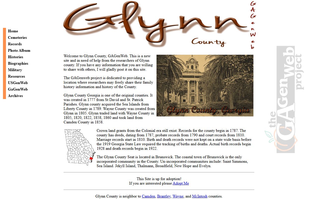 Glynn County GAGenWeb genealogy resources page