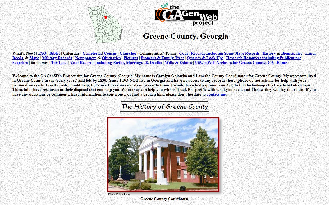 Greene County GAGenWeb genealogy resources page