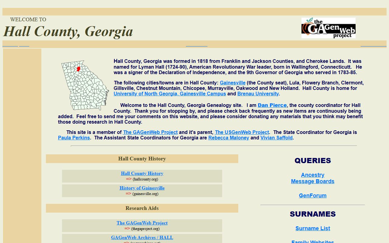 Hall County GAGenWeb genealogy resources page