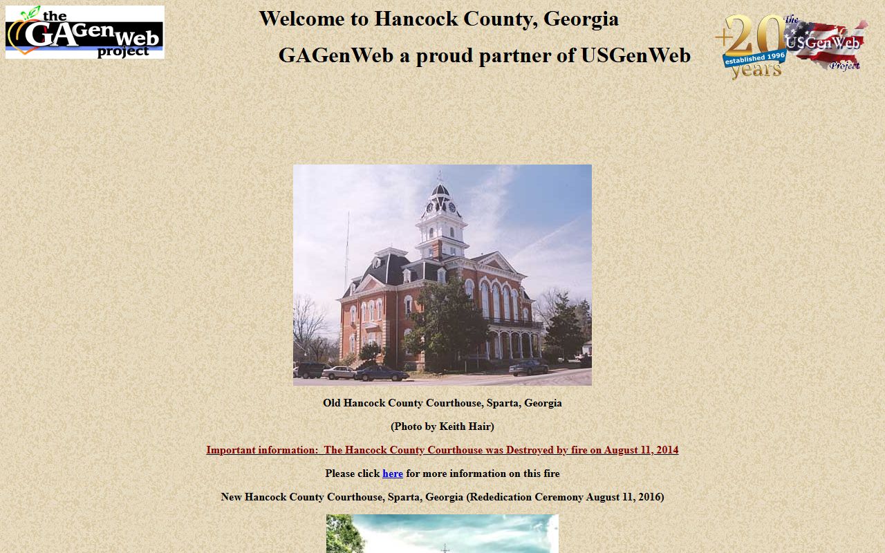 Hancock County GAGenWeb genealogy resources page