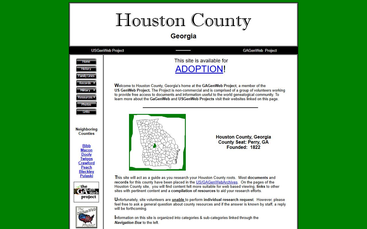 Houston County GAGenWeb genealogy resources page