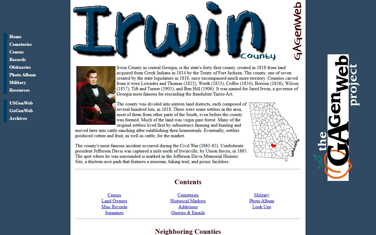 Irwin County GAGenWeb genealogy resources page