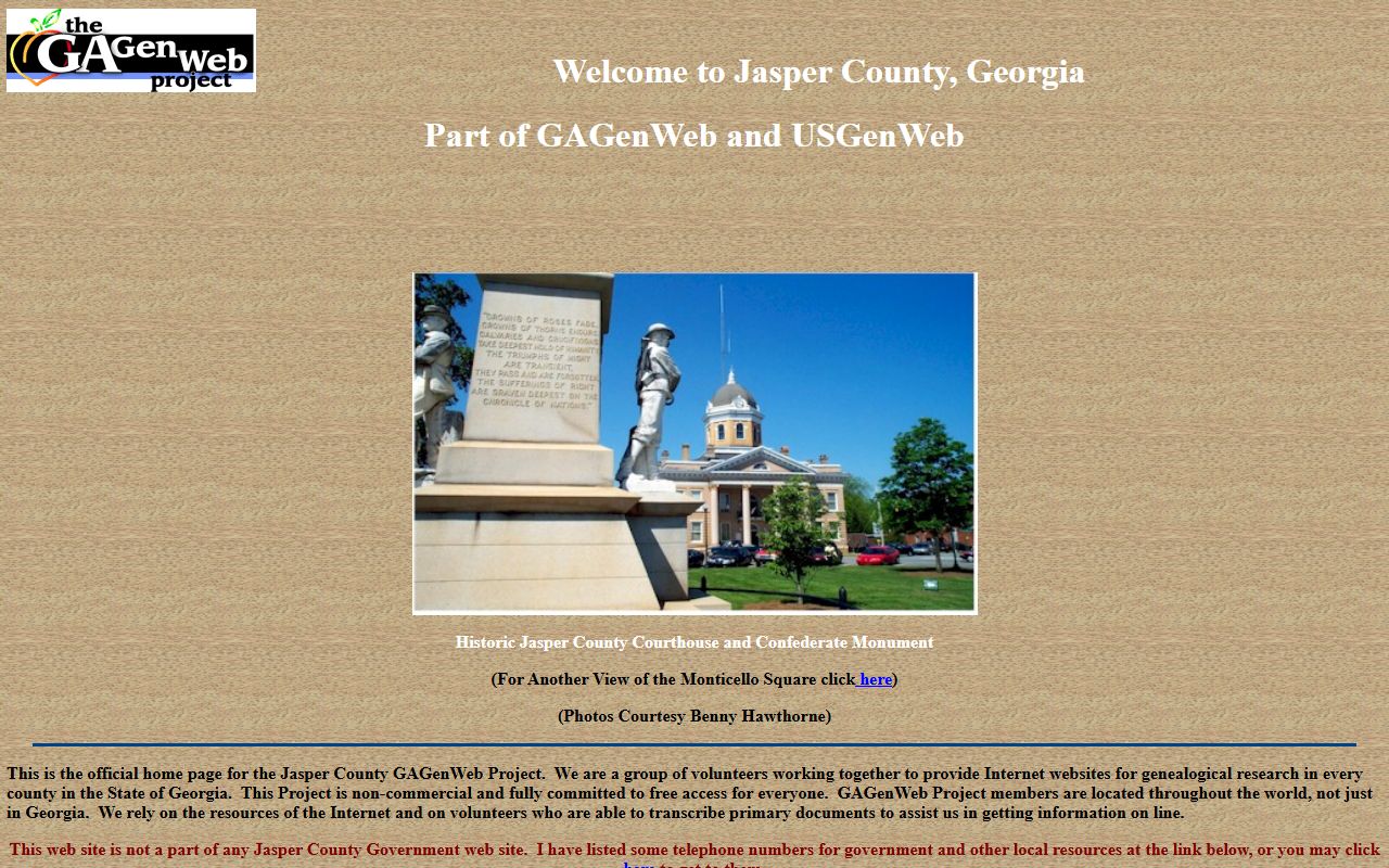Jasper County GAGenWeb genealogy resources page