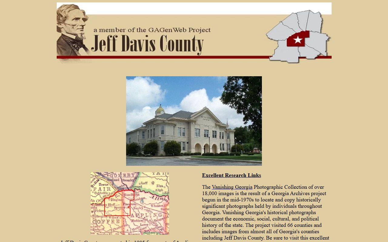 Jeff Davis County GAGenWeb genealogy resources page