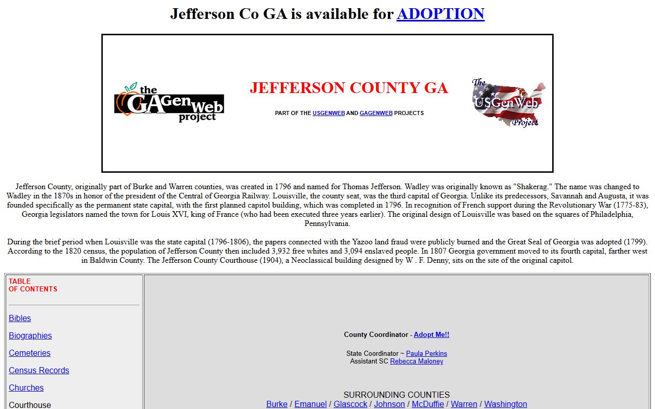 Jefferson County GAGenWeb genealogy resources page