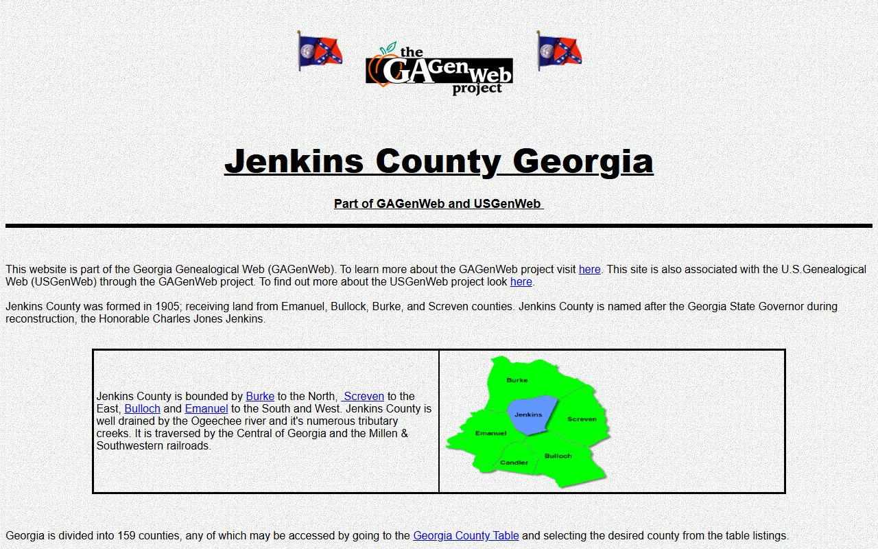 Jenkins County GAGenWeb genealogy resources page