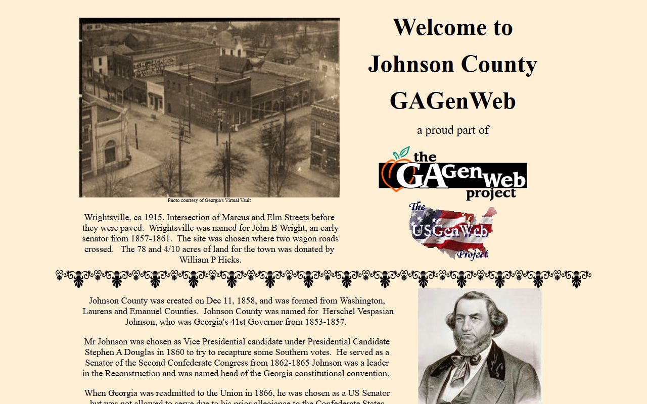 Johnson County GAGenWeb genealogy resources page