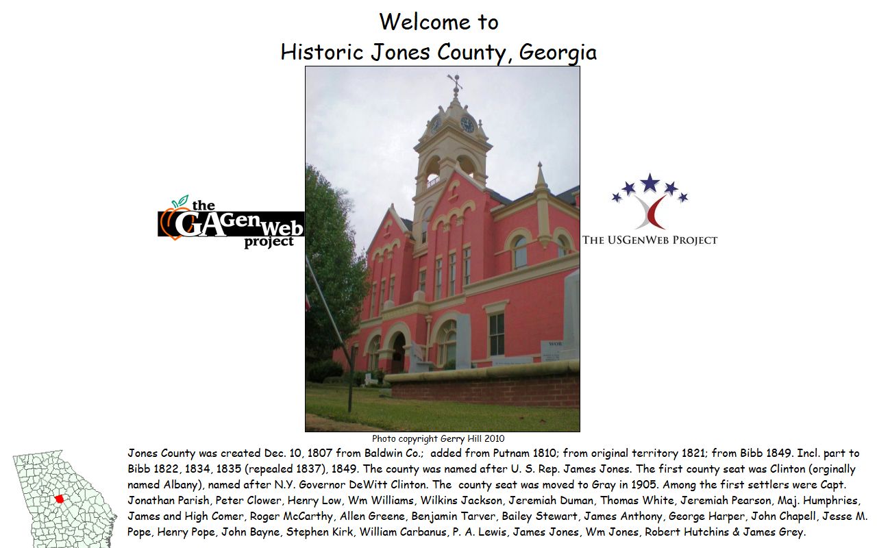Jones County GAGenWeb genealogy resources page
