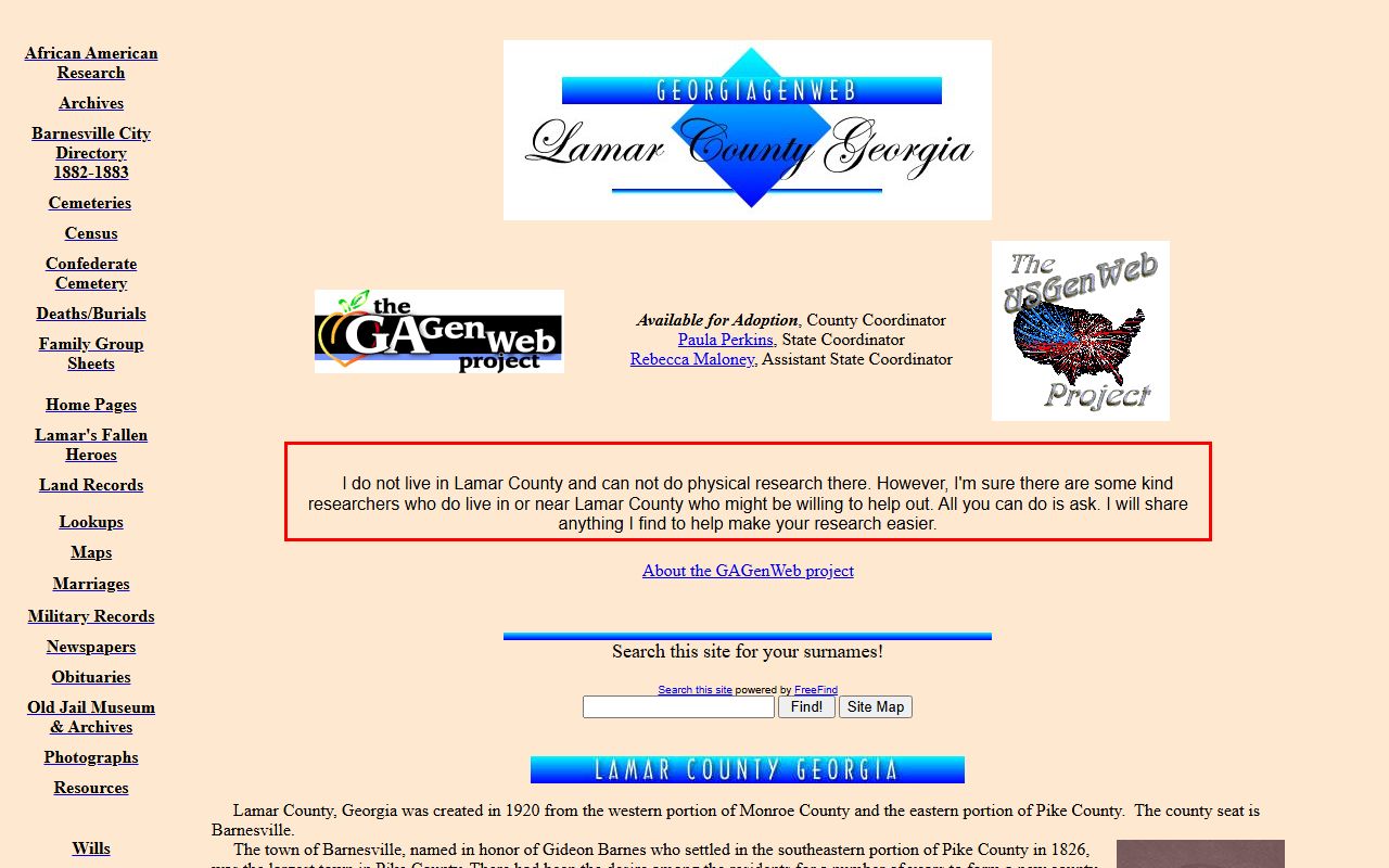 Lamar County GAGenWeb genealogy resources page