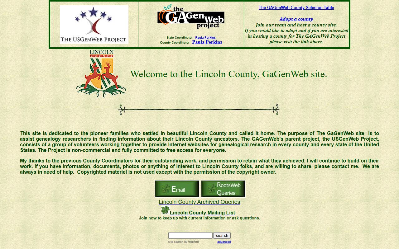 Lincoln County GAGenWeb genealogy resources page