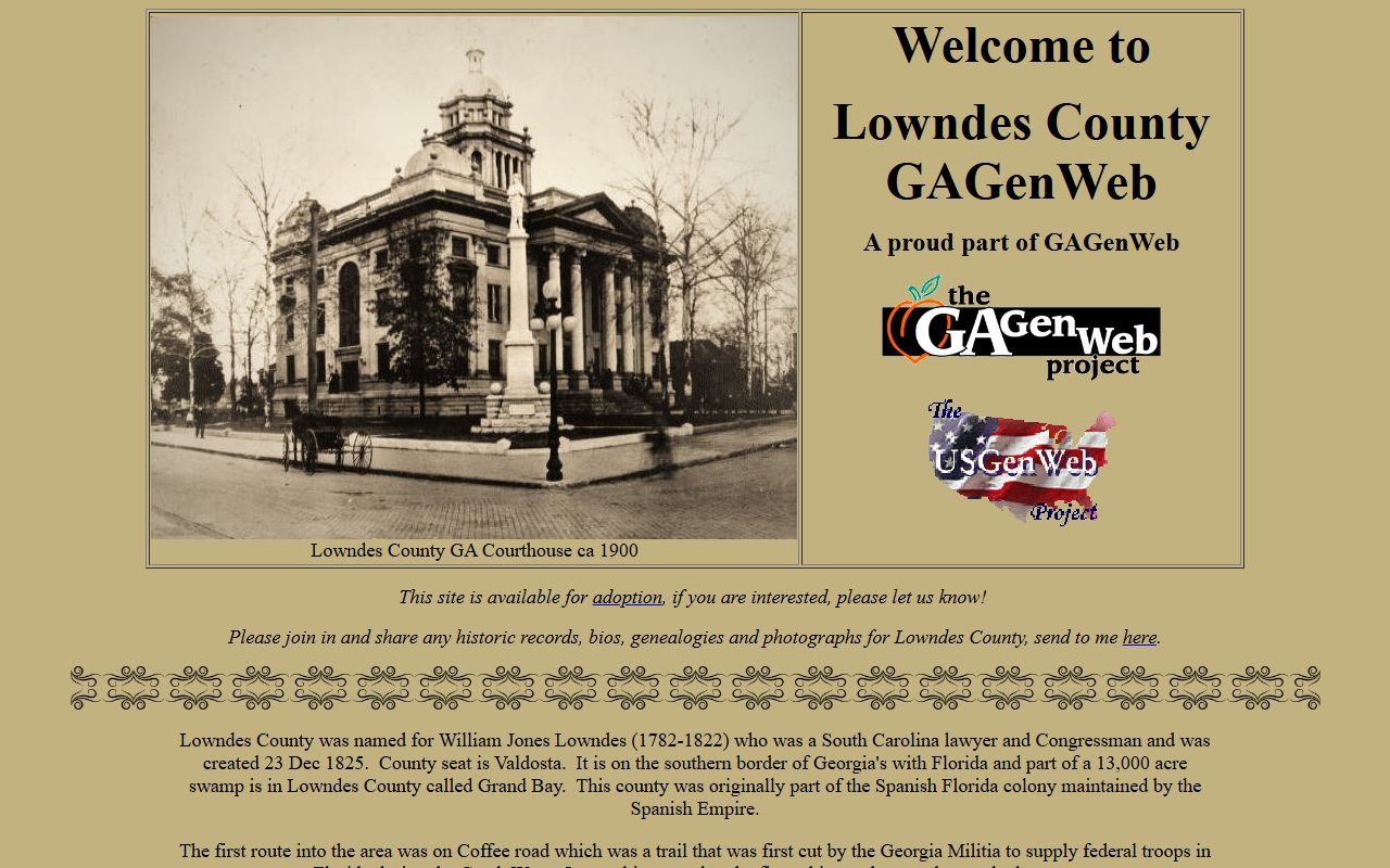 Lowndes County GAGenWeb genealogy resources page
