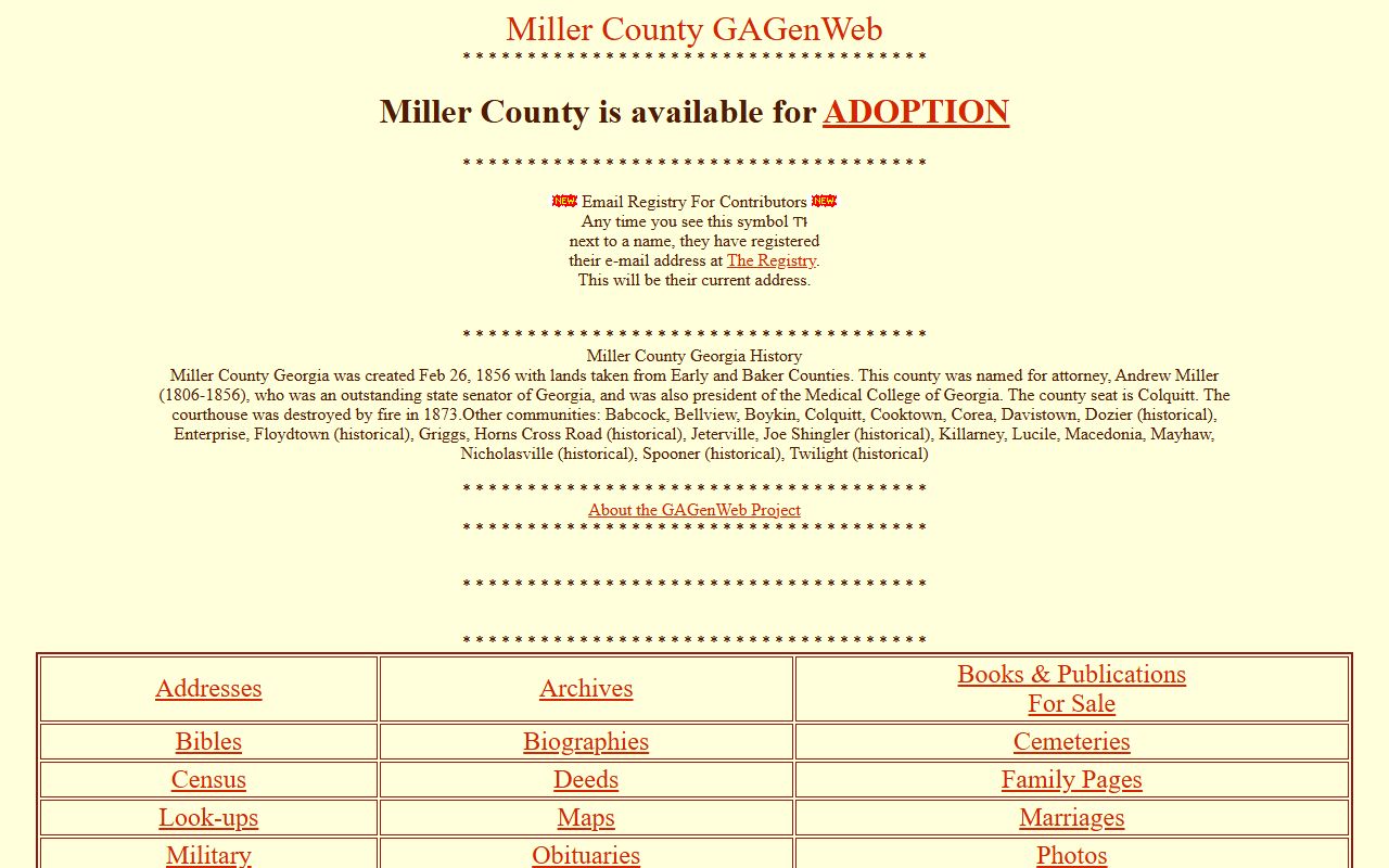 Miller County GAGenWeb genealogy resources page