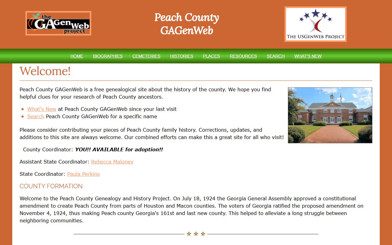 Peach County GAGenWeb genealogy resources page