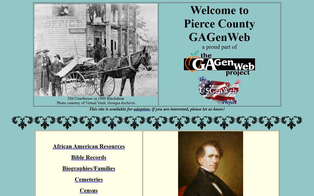 Pierce County GAGenWeb genealogy resources page