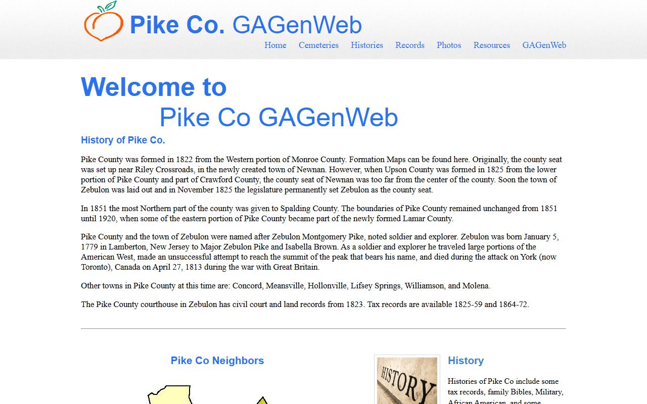 Pike County GAGenWeb genealogy resources page