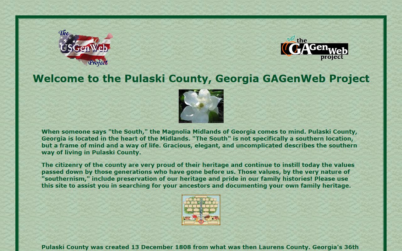 Pulaski County GAGenWeb genealogy resources page