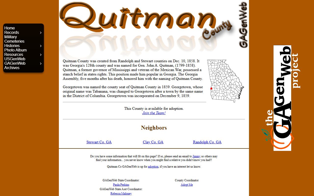 Quitman County GAGenWeb genealogy resources page