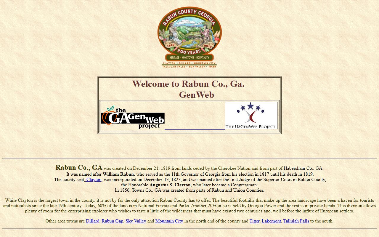 Rabun County GAGenWeb genealogy resources page