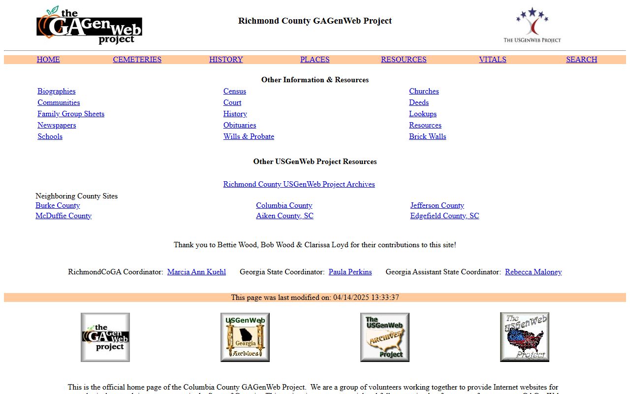 Richmond County GAGenWeb genealogy resources page