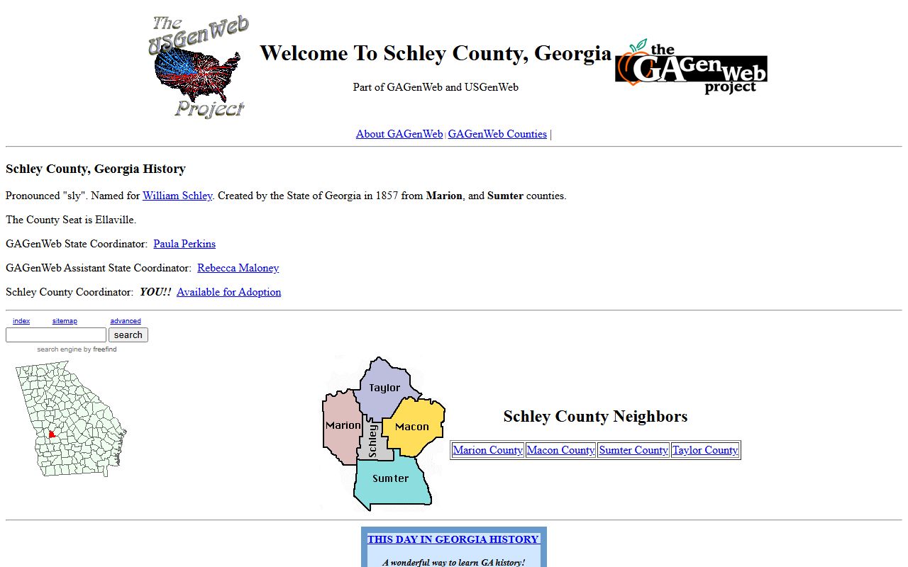 Schley County GAGenWeb genealogy resources page